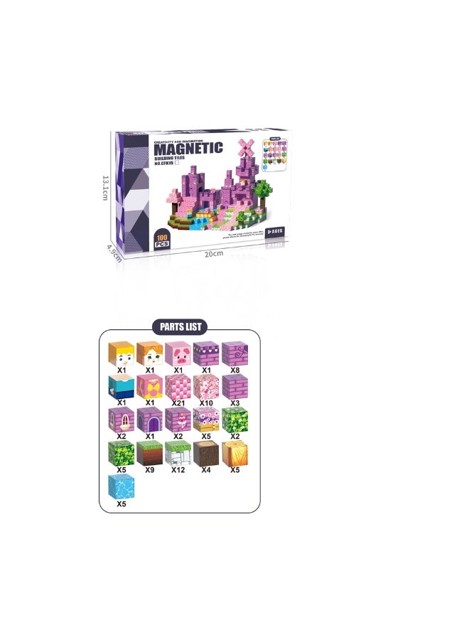 Magni Mates 2cm Magnetic DIY Blocks Set 100 Pieces Mini Craft Building Cubes with Castle, Nature and Character Designs for Creative Construction and STEM Play - Image 4